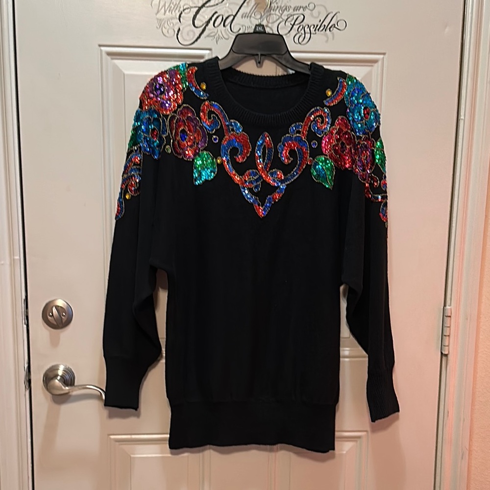 SML Sport Black Long‎ Sleeve Boxy Sweatshirt with Colorful Pattern